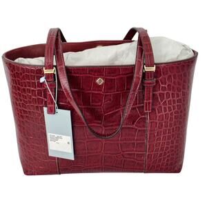 Antonio Melani Leather Croc Embossed Wine Pronto Tote Shoulder Handbag Purse NEW